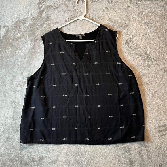 Eileen Fisher Nomadic Stripe Black Split Neck Size 3X Organic Cotton Blend - Picture 1 of 5